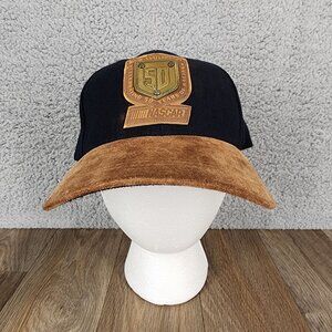 Vintage NASCAR‎ 50th Anniversary Hat Brown Suede Bill Track Gear OSFA Cap Strap